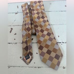 TED Baker London Silk Tie Browns Blues Geometric Checker Board Made in USA